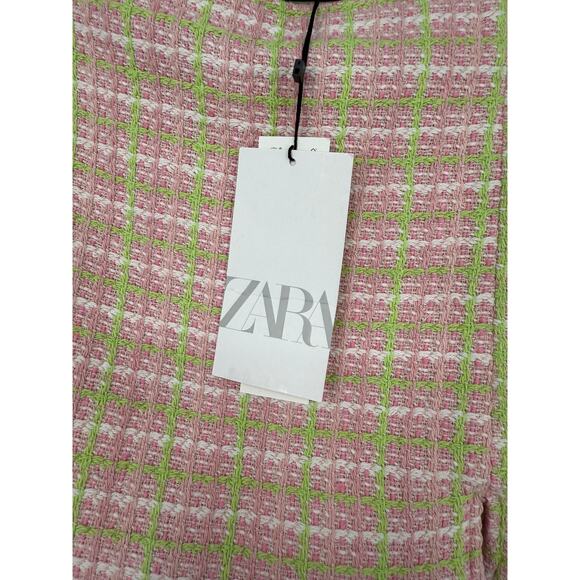 Zara Skort Tweed Shorts Skirt Pink Green Pastel Mini Viral Spring Summer Sz XS - Picture 4 of 6